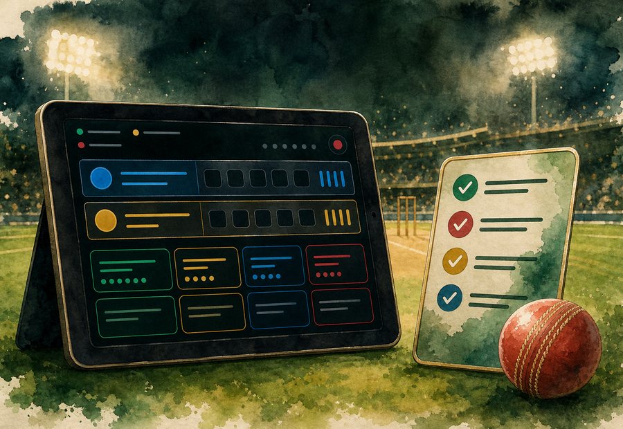 Watercolor cricket tablet screen with checklist card